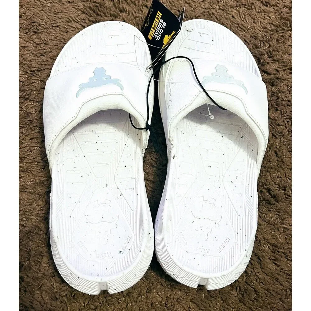 Under Amour Project Rock Slide Sandals‎ White Men's Size 8 3023762 101
